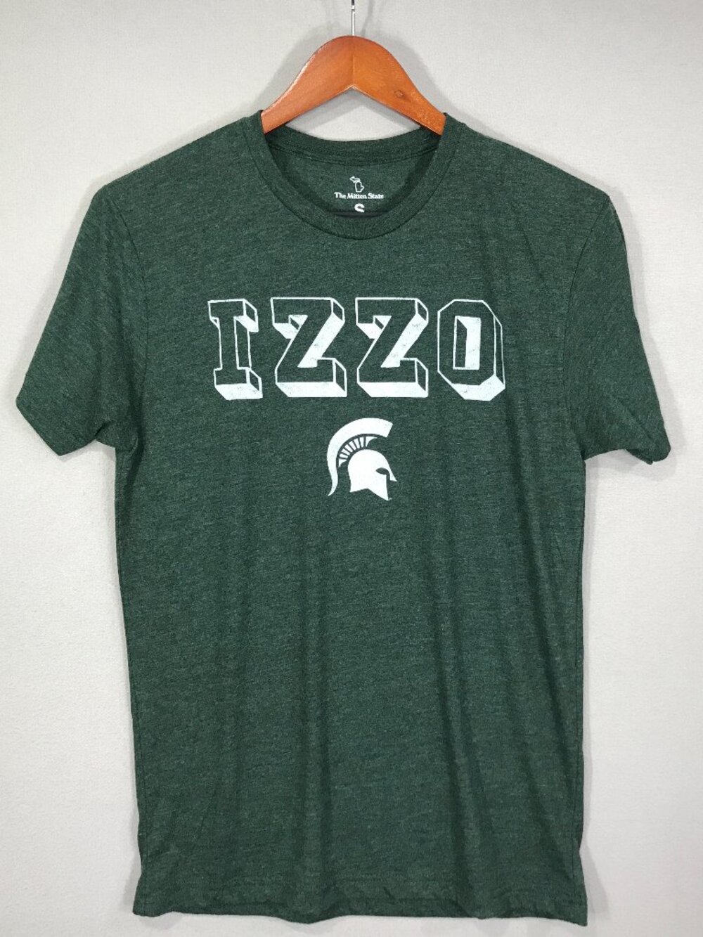 Michigan State Spartans MSU IZZO T Shirt Adult's Small Green Crew Mitten State